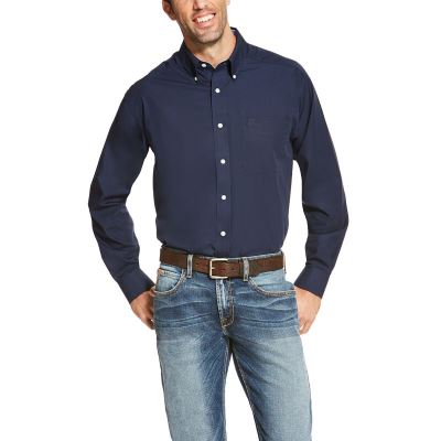 Ariat Western: Wrinkle Free Solid Camisa Hombre - Azul Marino Azules (CLJVG4396)